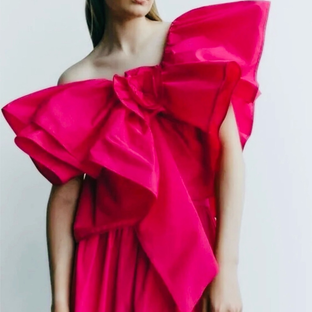 Zara Vibrant Pink Asymmetrical One-Shoulder Womens Blouse Valentine’s Day top XS